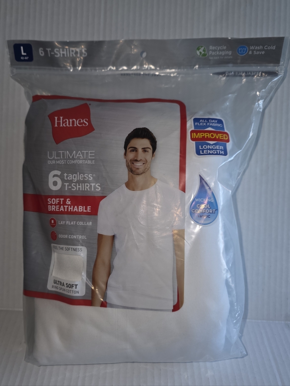 NIP Hanes White Crew Neck 6-Pack Tagless T-Shirts - Men's Large